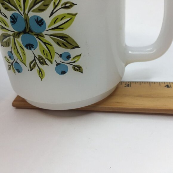 Vintage White Avocado Green Yellow Blue Retro 70's Coffee Mug Cup Leaves Berries - Picture 8 of 11